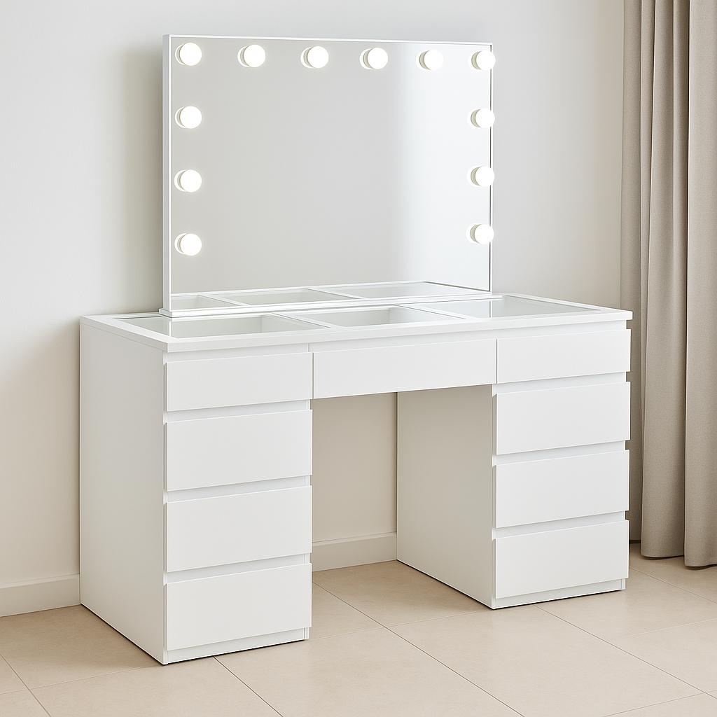 שידת איפור יוקרתית + מראה דגם "בר" צבע לבן (תוצרת הארץ)