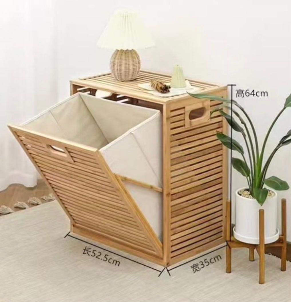 סל כביסה פתיחה קדמית מבמבוק דגם "תאי" – תמונה 2