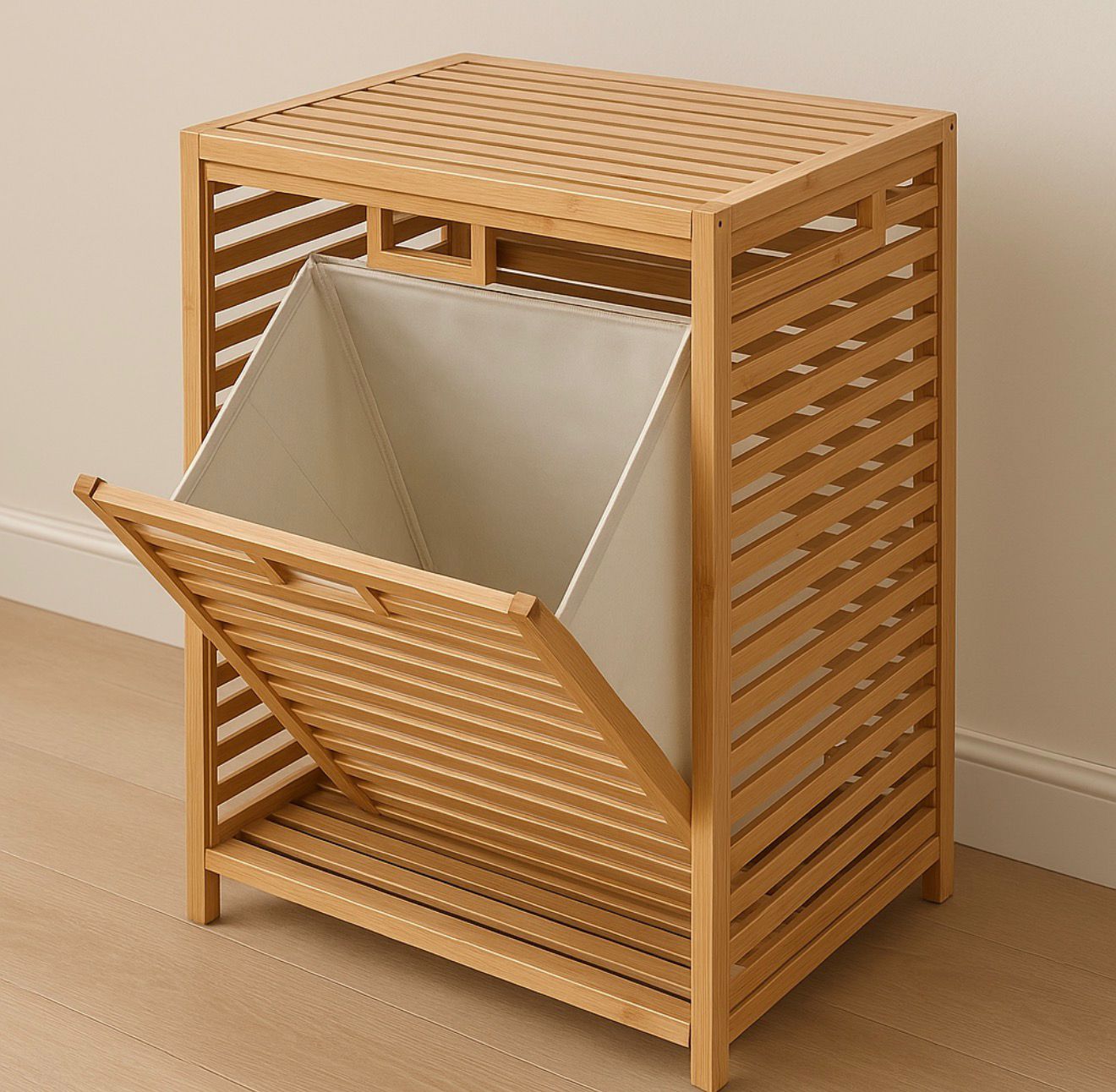 סל כביסה פתיחה קדמית מבמבוק דגם "תאי"