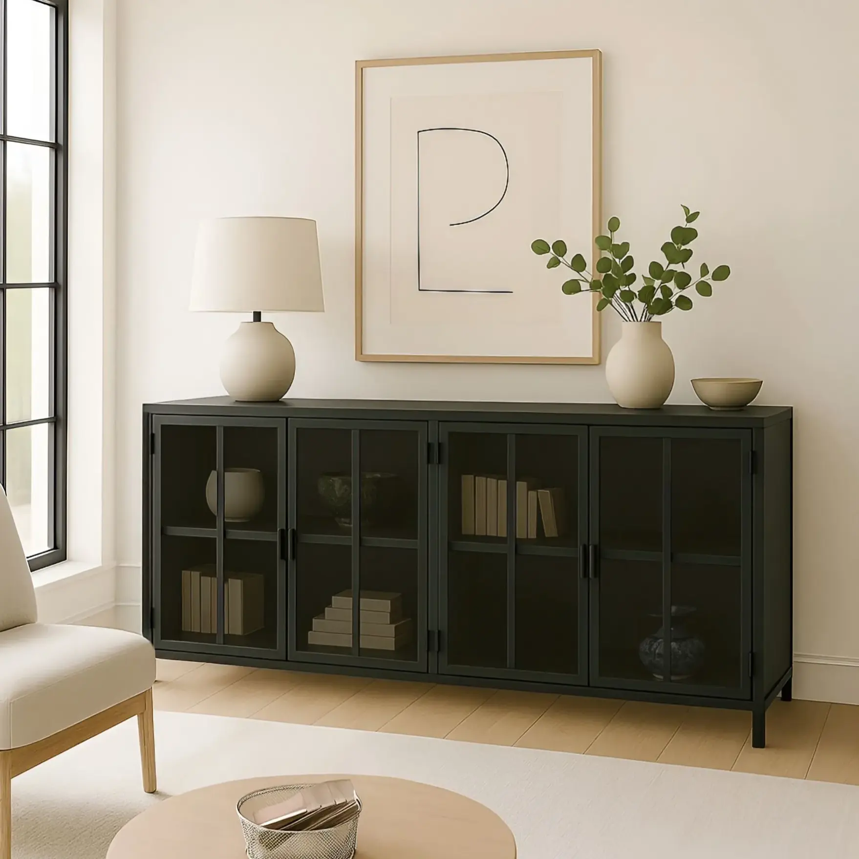 ויטרינה מתכת שחורה דגם "סיאול" 150 ס”מ