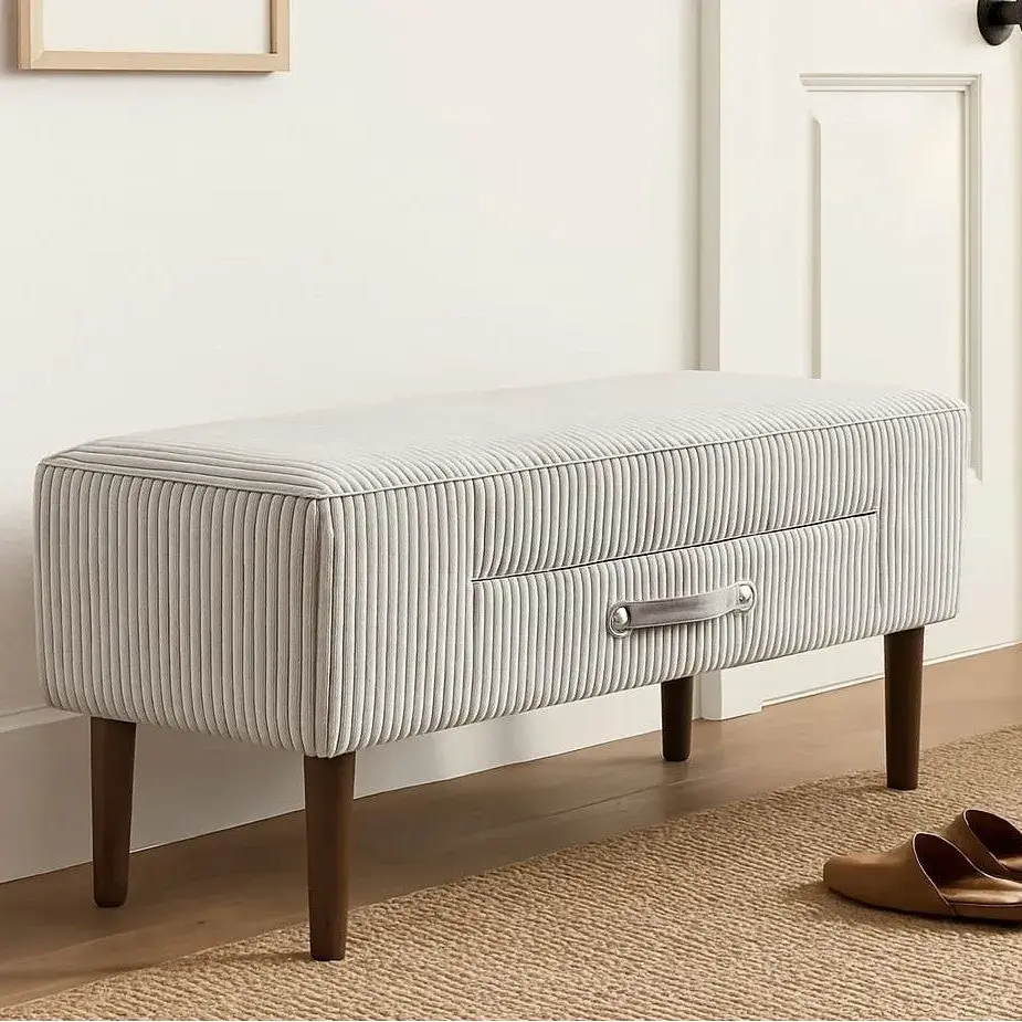 הדום + מגירה דגם פסים - בד קורדרוי אפור