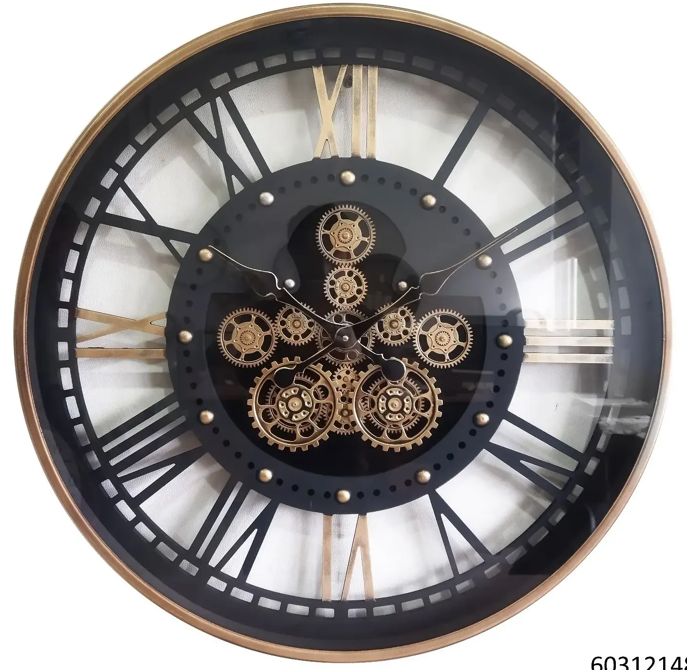 שעון גלגלי שיניים לתלייה - זהב ושחור