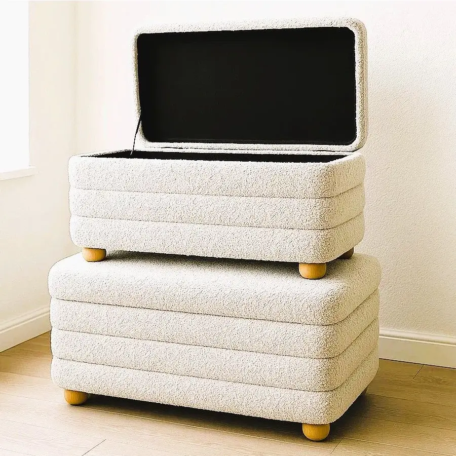 סט שני הדומים נפתחים בד בוקלה בצבע שמנת