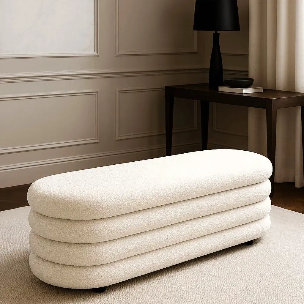 הדום בדוגמת פסים רוחביים בד בוקלה צבע לבן - 120 ס"מ