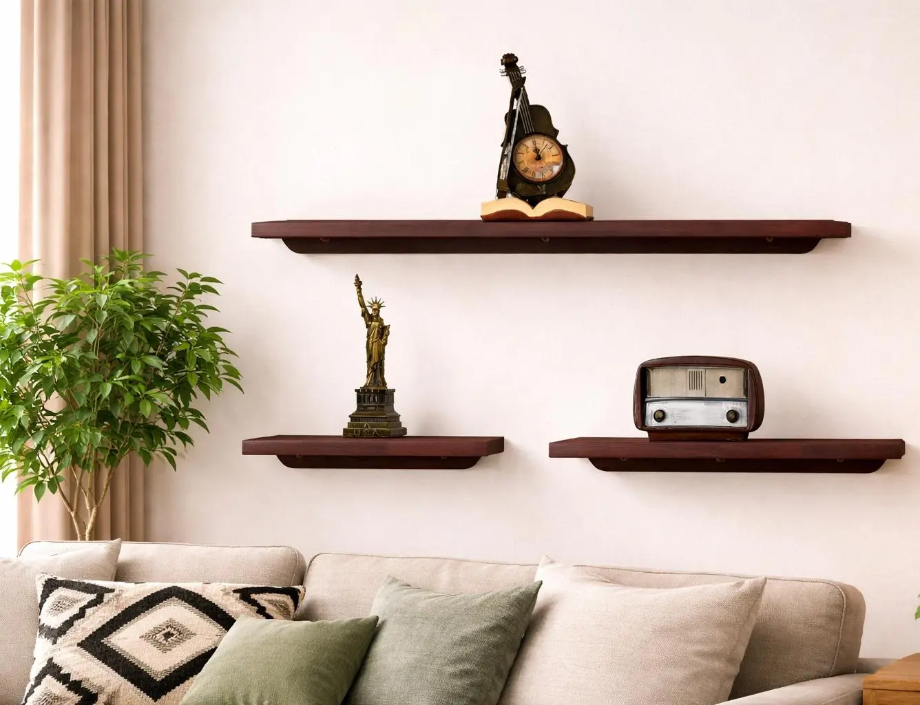 מדף עץ מלא לתליה - צבע חום מהגוני